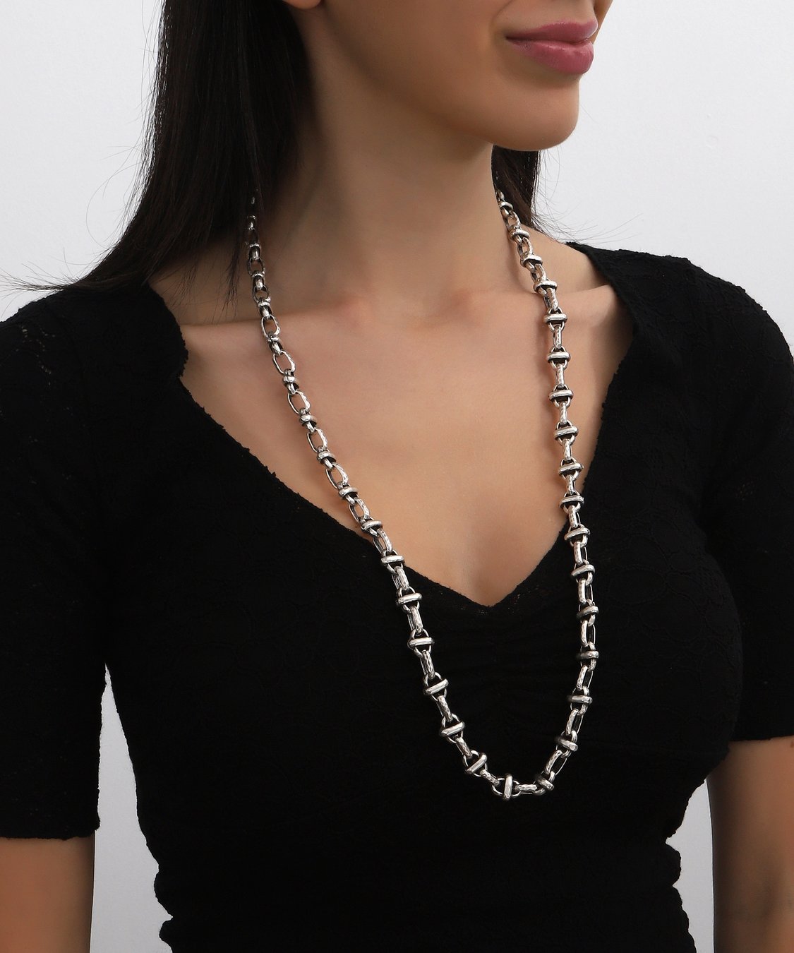 Antique Silver Statement Necklace - Chunky Chain, Extra Long