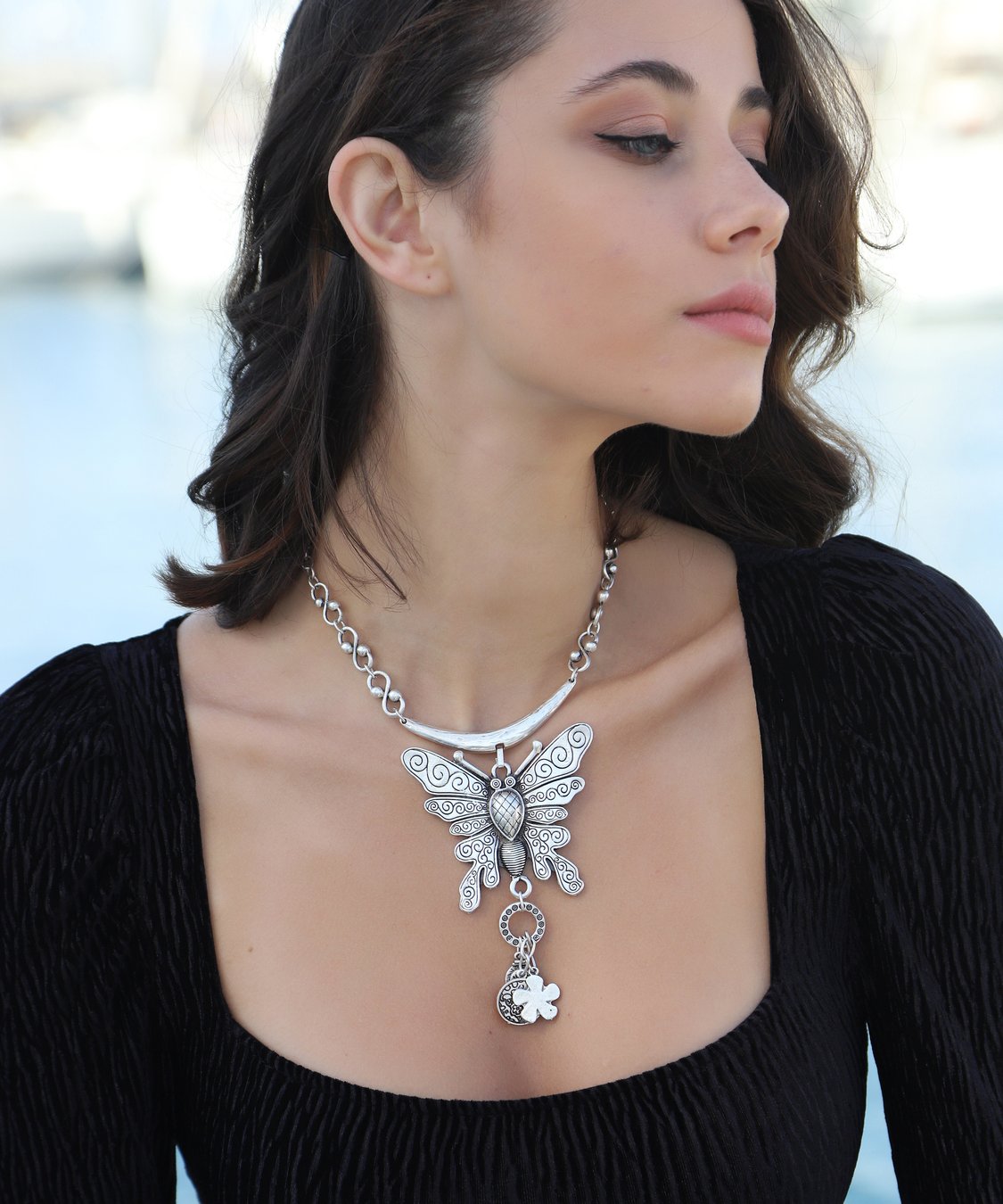 Silver Plated Bohemian Butterfly Design Necklace