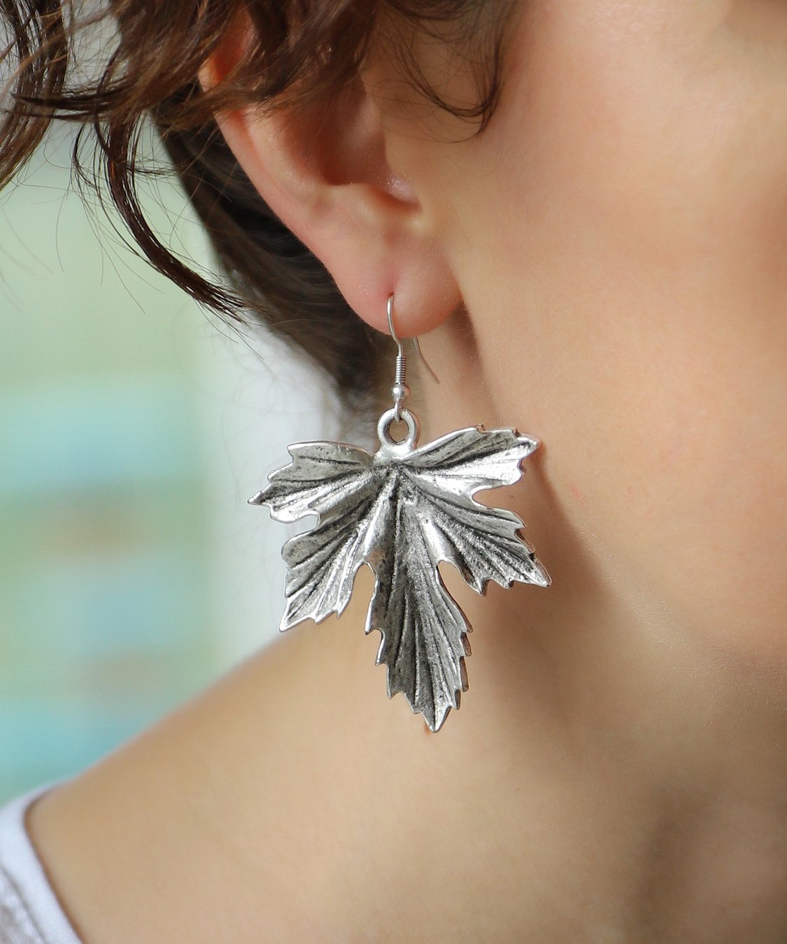 Antique Silver Plated Leaf Design Earrings