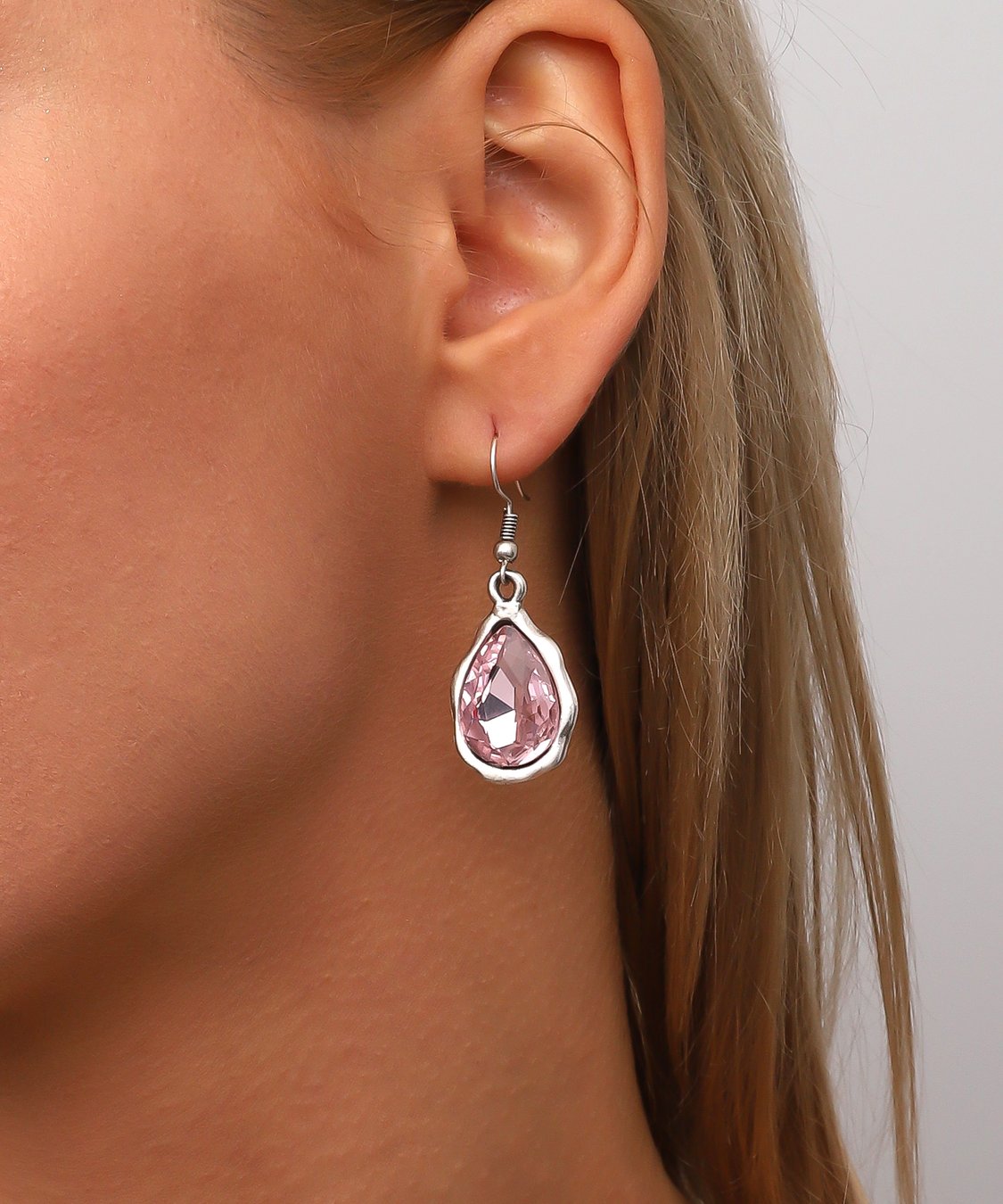 Antique Silver Plated Pink Crystal Stone Earrings