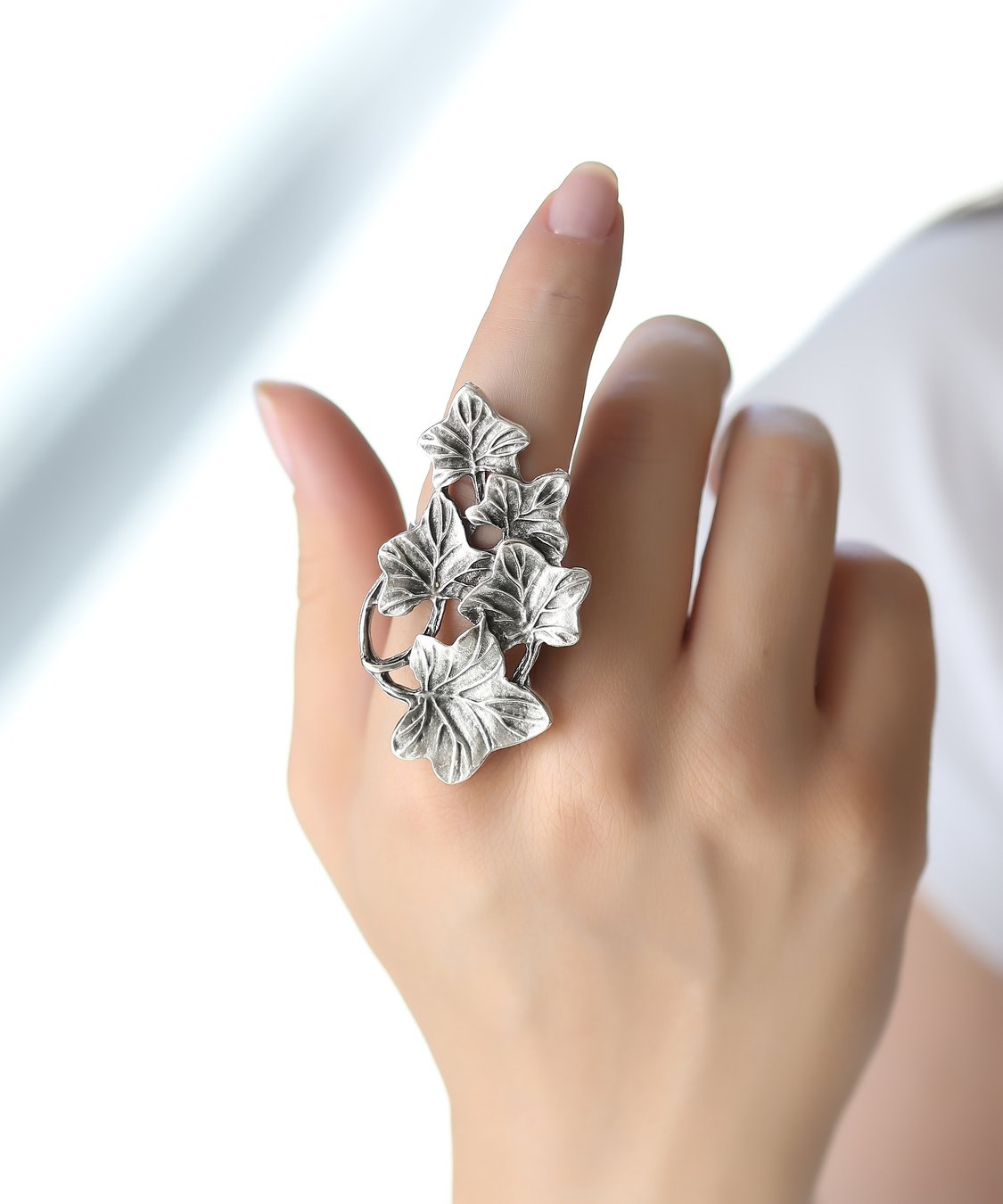 Antique Silver Plated leaf Design Free Size Ring