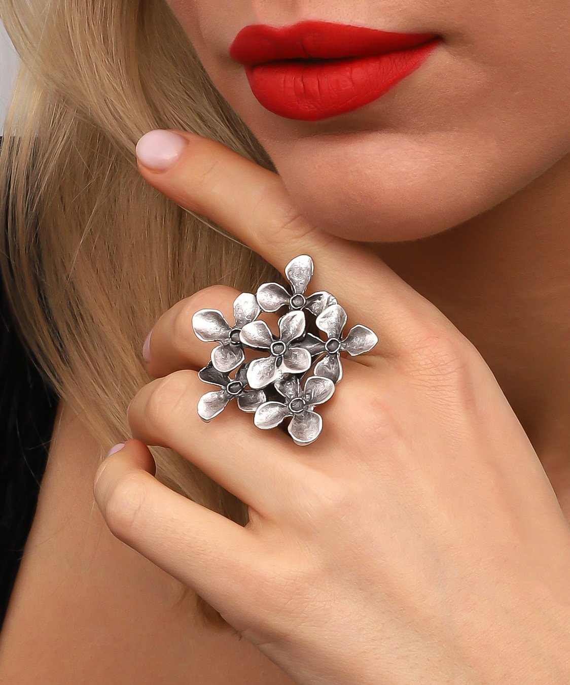 Antique Silver Plated Flower Free Size Ring